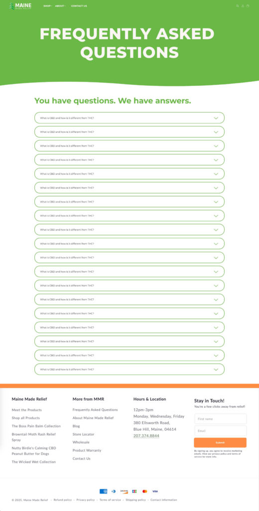 FAQ page Maine Made Relief